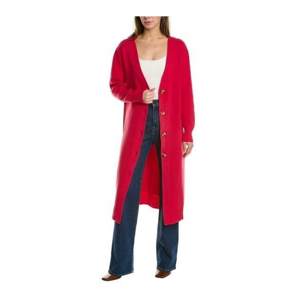 $2390 Oscar de la Renta Wool Long Cardigan In Pink - Picture 1 of 8